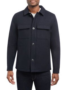 Однотонная куртка-рубашка из смесовой шерсти стандартного кроя Michael Kors, темно-синий
