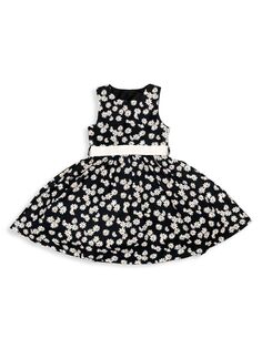 Хлопковое платье с принтом «ромашки» для маленьких девочек и девочек Joe-Ella, черный