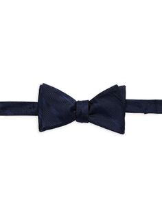 Полосатый шелковый жаккардовый галстук-бабочка с завязками Bruno Piattelli, темно-синий