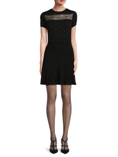 Расклешенное кружевное платье из смесовой шерсти Redvalentino, цвет Nero