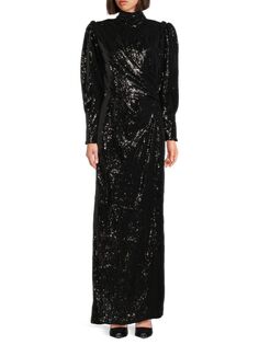 Платье-колонна с пайетками и драпировкой Lanvin, цвет Noir