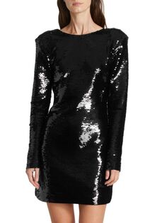 Мини-платье с длинными рукавами и пайетками Frame, цвет Noir
