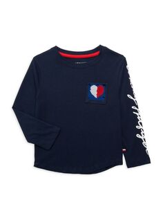 Футболка с логотипом и пайетками для маленьких девочек Tommy Hilfiger, темно-синий