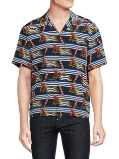 Шелковая рубашка в морскую полоску на пуговицах Dolce&amp;Gabbana, темно-синий