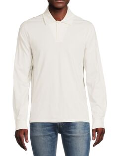 Хлопковая рубашка-поло с длинными рукавами пима Vince, цвет Off White