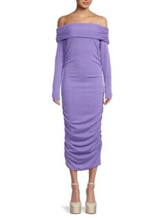Платье мидакси с открытыми плечами в рубчик Renee C., фиолетовый