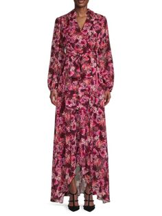 Платье макси с цветочным запахом Mikael Aghal, фуксия