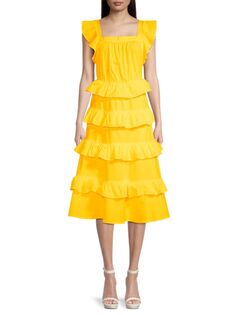 Платье миди из фактурного хлопка с рюшами Rachel Parcell, цвет Amber