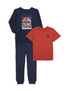 Комплект из трех предметов: свитшот, футболка и брюки для бега для маленького мальчика с логотипом Timberland, цвет Assorted