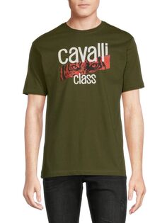 Футболка с круглым вырезом и логотипом Cavalli Class, цвет Army Green