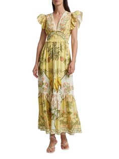 Платье макси с V-образным вырезом и рюшами Isadora Derek Lam 10 Crosby, цвет Pale Yellow