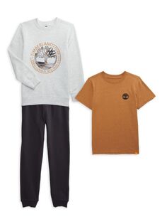 Комплект из трех предметов: футболка с логотипом, толстовка и джоггеры для мальчика Timberland, цвет Assorted