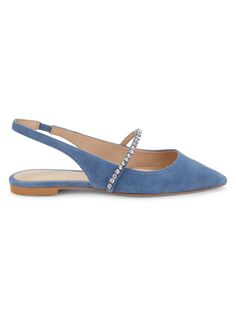 Замшевые балетки Crystalline с открытой пяткой Stuart Weitzman, цвет Atlantic Blue