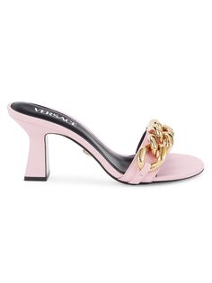 Кожаные мюли Curb Link на блочном каблуке Versace, цвет Pink Gold
