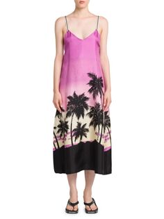 Атласное платье-комбинация миди Sunset Palm Angels, цвет Purple Multi