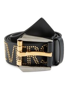 Кожаный ремень с логотипом Versace, цвет Black Gold