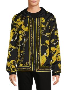 Куртка с капюшоном и принтом Baroque Versace, цвет Black Gold