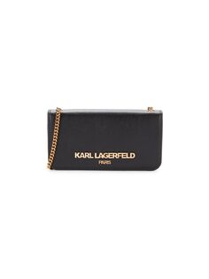 Кожаная сумка через плечо с логотипом и цепочкой Karl Lagerfeld Paris, цвет Black Gold