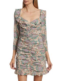 Мини-платье Lozano со сборками и цветочным принтом Veronica Beard, цвет Caramel Multi