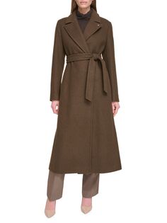 Пальто с запахом и поясом из искусственной шерсти Calvin Klein, цвет Chocolate