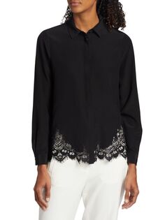 Шелковая блузка с кружевной вставкой Elie Tahari, цвет Noir