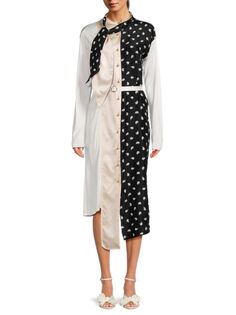 Атласное платье-миди с микс-принтом Lanvin, цвет Noir Multi