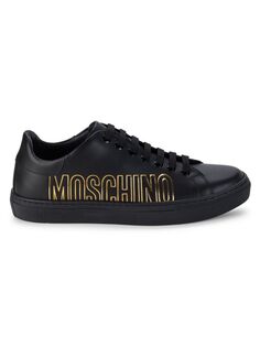 Кожаные кроссовки с металлизированным логотипом Moschino Couture!, цвет Black Gold