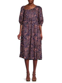 Комплект из двух частей: платье прямого кроя с цветочным принтом и сумка для одежды Agua Bendita, коричневый