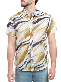 Рубашка на пуговицах с коротким рукавом и абстрактным рисунком Saryans Arthur, цвет Cream