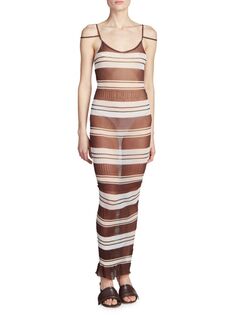 Прозрачное плиссированное платье макси в полоску Jacquemus, коричневый