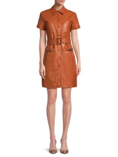 Платье-рубашка из искусственной кожи Regent с поясом Pinko, коричневый