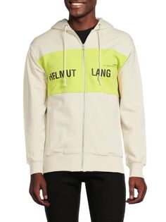 Толстовка с цветными блоками и графическим логотипом на шнурке Helmut Lang, цвет Cream