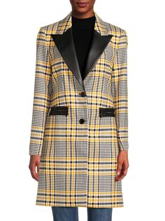 Клетчатое пальто с отделкой из искусственной кожи Karl Lagerfeld Paris, цвет Cream Golden