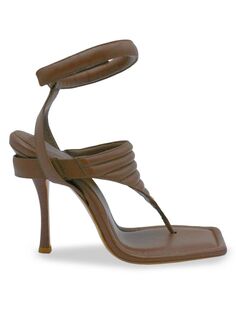 Стеганые кожаные сандалии с запахом на щиколотке Gia Borghini, коричневый