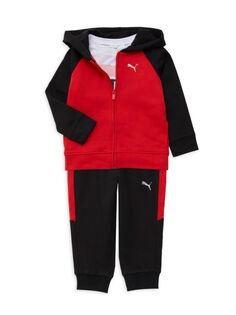 Комплект из трех предметов: худи, футболка и джоггеры для мальчика на молнии Puma, красный