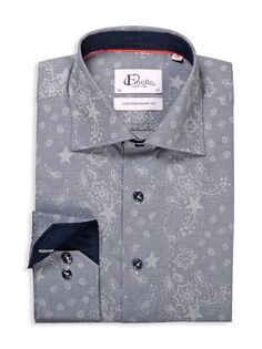 Классическая рубашка современного кроя с пейсли Finollo, цвет Denim