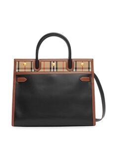 Кожаная сумка-портфель Mini в клетку Title Burberry, черный