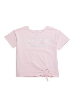 Многослойная футболка с завязками и логотипом для девочек Calvin Klein, розовый