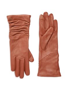 Кожаные перчатки со складками Cole Haan, цвет British Tan