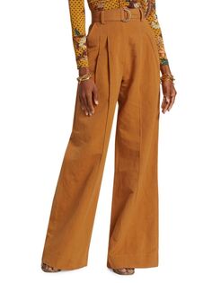 Плиссированные брюки Kori из смесового льна Ulla Johnson, цвет Chamomile Tan
