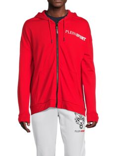 Толстовка на молнии с капюшоном и логотипом Plein Sport, красный