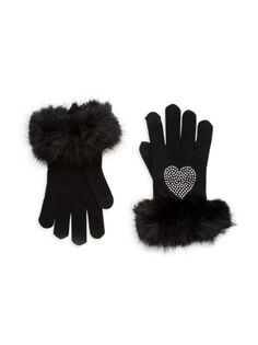 Кашемировые перчатки с отделкой из искусственного меха Sofia Cashmere, черный