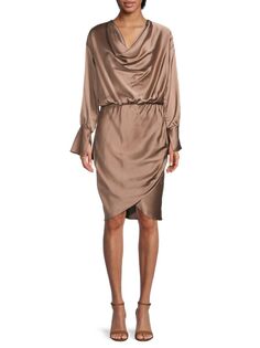 Атласное платье-блузон с воротником-хомутом Renee C., цвет Dune