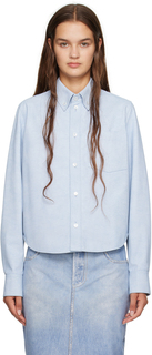Синяя кожаная рубашка с принтом (светлая) Bottega Veneta