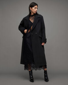 Двубортное удлиненное пальто Mabel AllSaints, черный