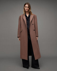 Пальто макси-длины из смесовой шерсти James AllSaints, каштановый