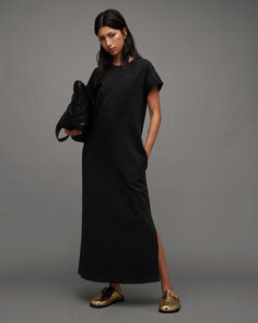 Платье макси с круглым вырезом и короткими рукавами Anna AllSaints, черный