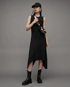 Асимметричное платье миди Gia в рубчик AllSaints, черный