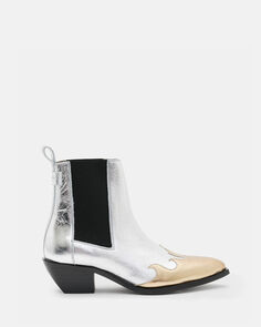 Кожаные ботинки в стиле вестерн с острым носком Dellaware AllSaints, серебряное золото