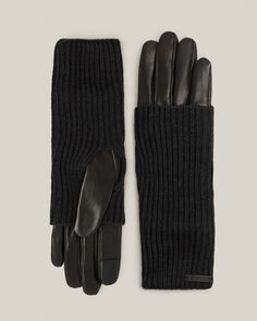 Кожаные перчатки Zoya с удлиненными трикотажными манжетами AllSaints, черный